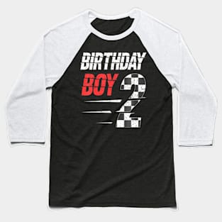 Kids Birthday Boy 2 Two Racing Flag 2Nd Birthday Race Car Toddler Baseball T-Shirt